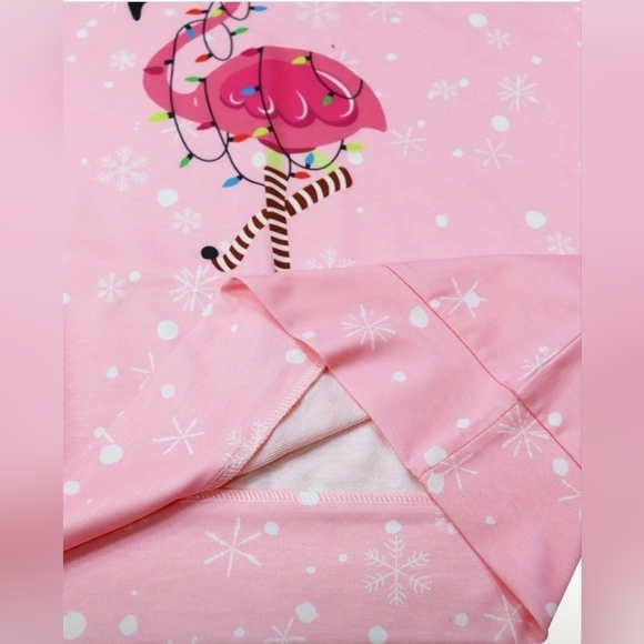 Holiday Lights Flamingo Print Long Sleeve Pullover Tee Sweater lightweight - Picture 4 of 7